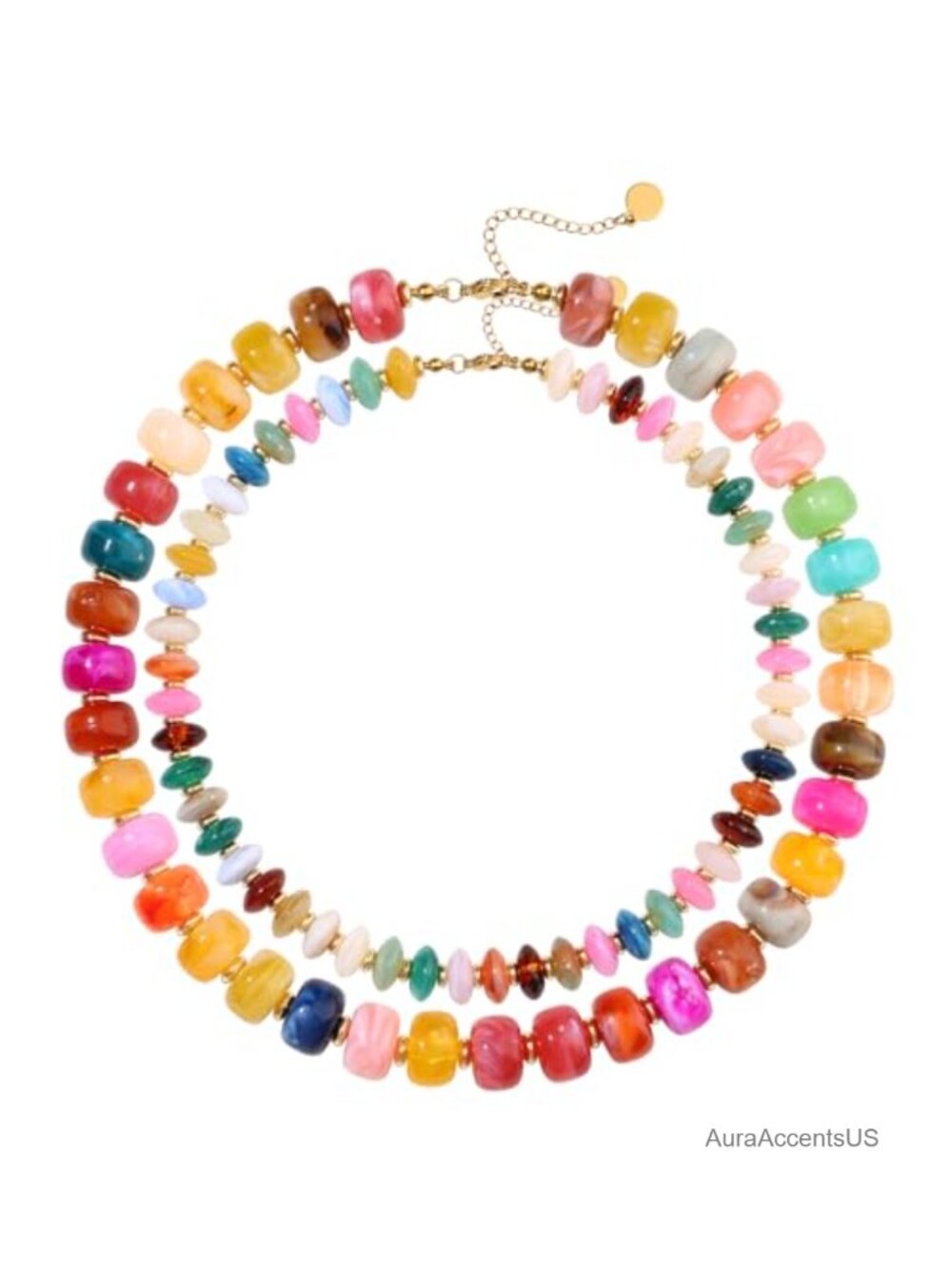 2Pcs Chunky Beaded Necklace Set Women - Handmade Resin Boho Statement Choker